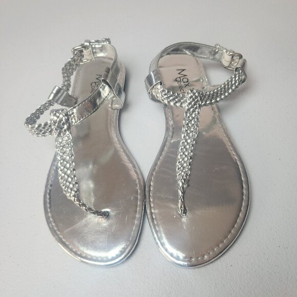 Max Collection Silver Braided Straps Flat Sandals Sz 6 - Picture 1 of 9